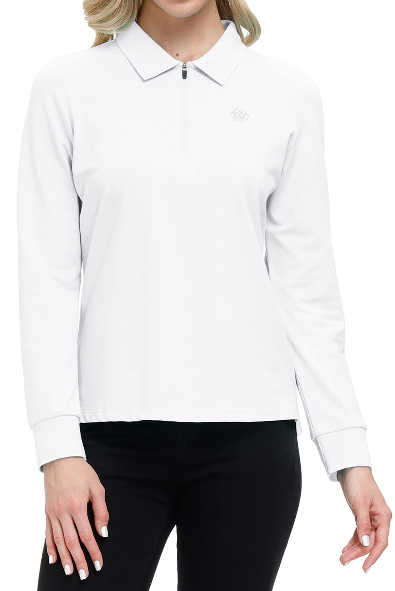 MoFiz Polo Femme Shirt Manches Longues Coton Sport Polo d'hiver Golf Tops Col Zippé