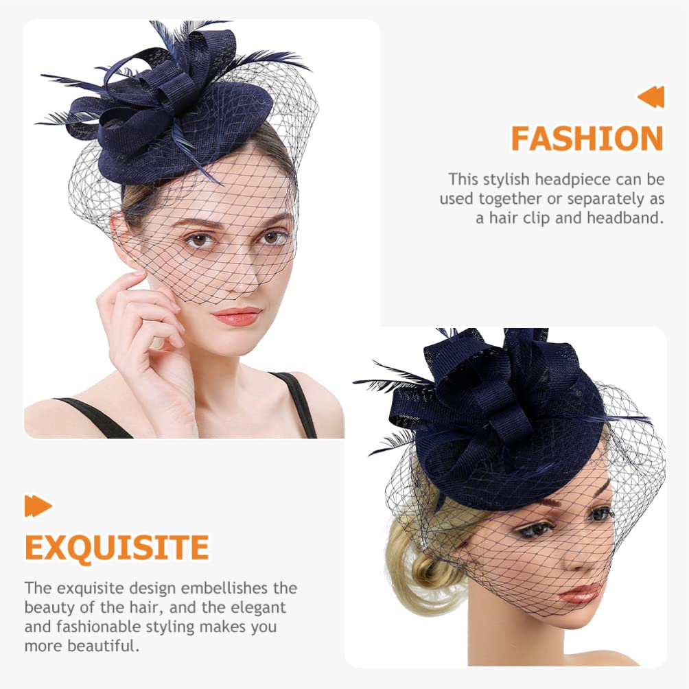 LALAFINA Cerchietto Fascinator in Rete Fiore Piumato, Blu Navy | Clip per Chioma Due Usi, Abs e Poliestere, Leggero per Feste e Matrimoni