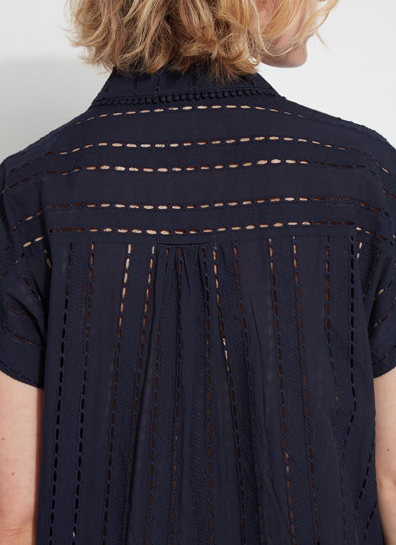 Lyssé Cornet Eyelet top for Women Short Sleeve, Button Down Shirt - Light Weight Cotton Eyelet top with Lace Detailing - Image 5