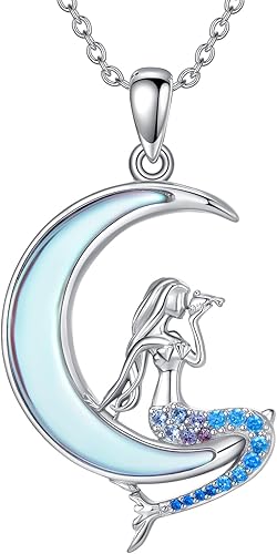 WINNICACA Mermaid Necklace 925 Sterling Silver Moonstone Pendant Jewelry Little 