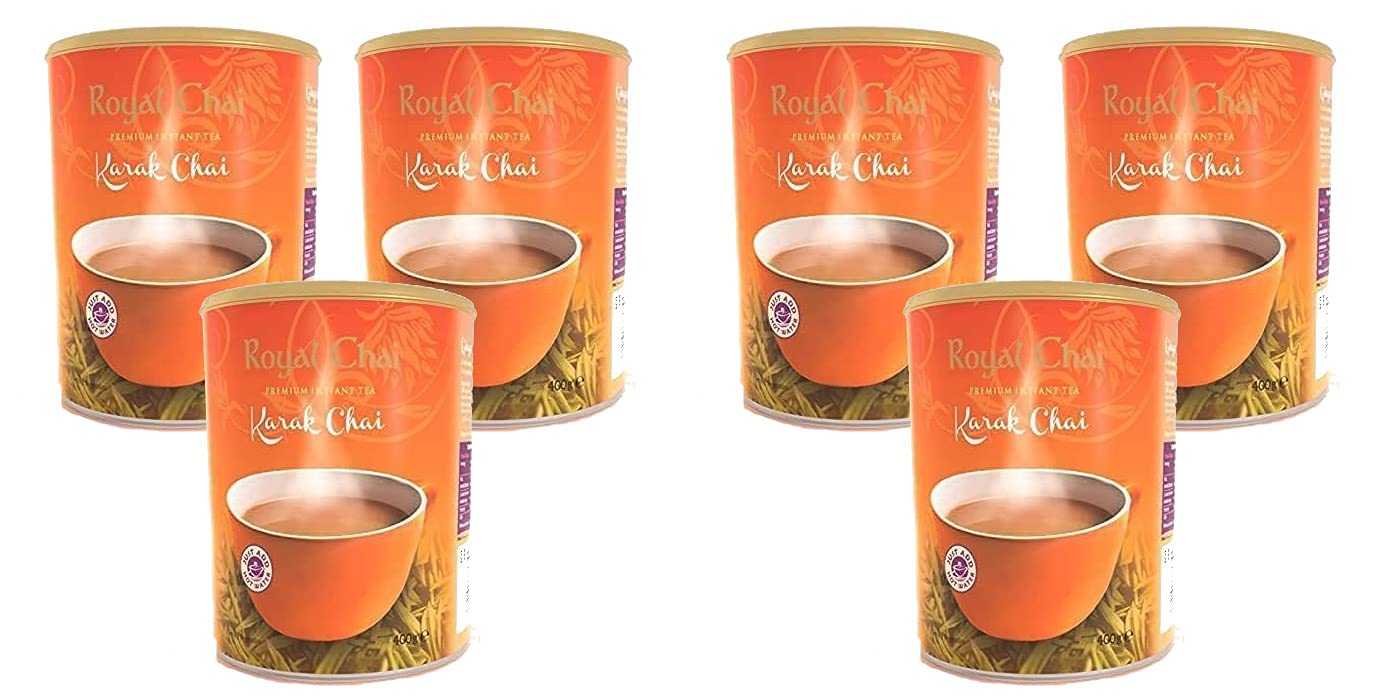 Karak Chai Sweetened Tub 400g (Pack of 6) – Premium Instant Tea – Karak Tea – Natural – Instant Kark Indian Tea