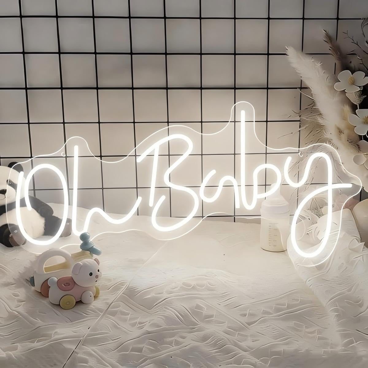Oh Baby LED Neon Sign for Backdrop Baby Shower Decor 19.6x8.6 Inch USB Powered Oh Baby Neon Light Up Sign for Gender Reveal Birthday Party Nursery Room Wall Decor