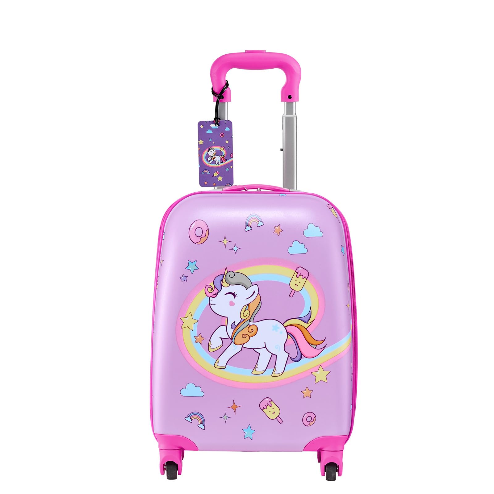 VEVOR Valise Enfant 32x23x45 cm Bagage Enfant 2 PCS avec Valise Cabine à roulettes Pivotantes pour Enfants Fille Garçon et Sac à Dos Coque Rigide Motif Licorne, Approuvée par Compagnies Aériennes