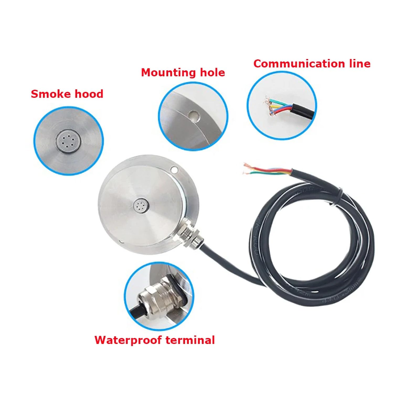 Toplionace Sensor de Humo Industrial RS485 de Acero Inoxidable con Interruptor de Inducción de 6 a 24V CC y Alarma. Detector de Humo. (4-20mA)