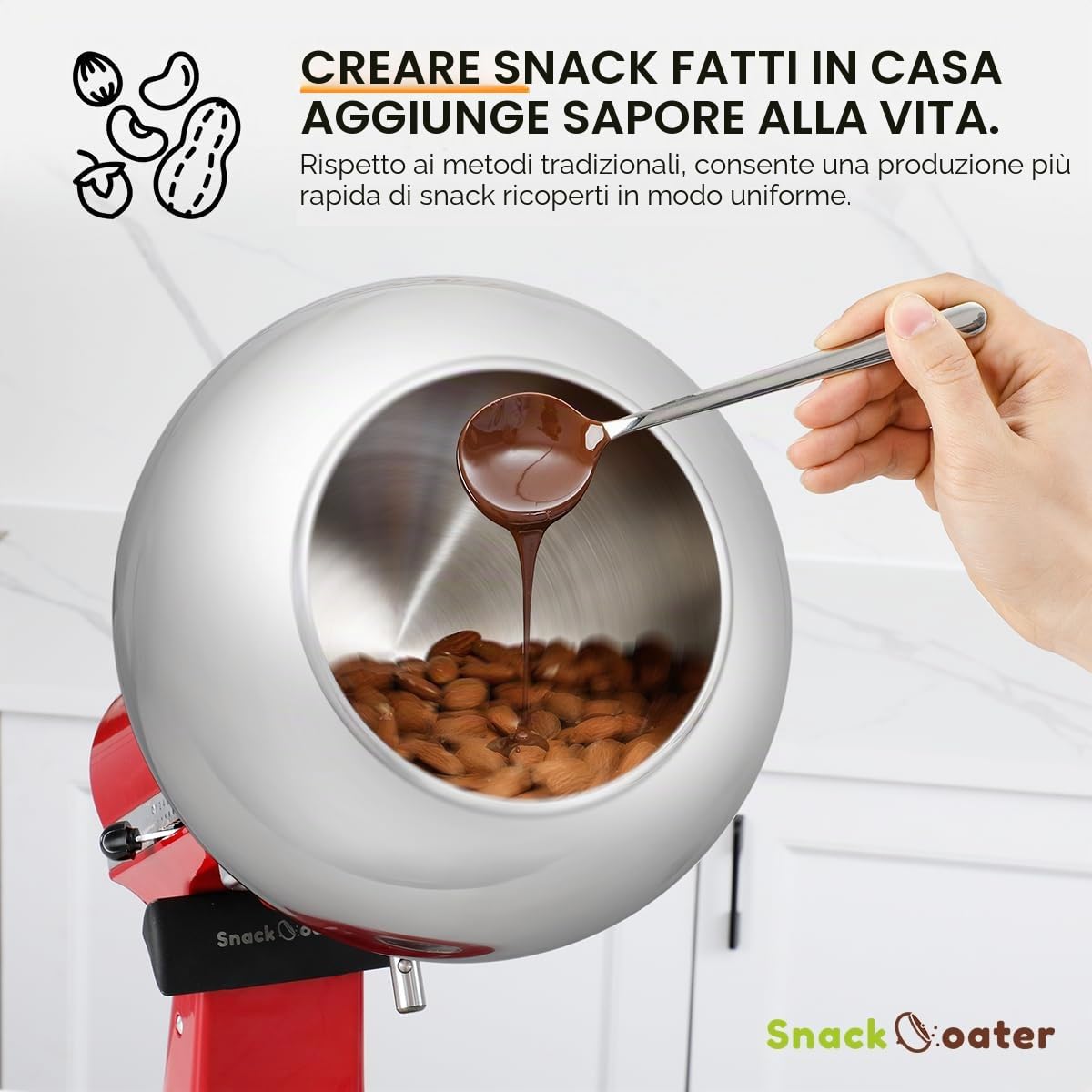 Aieve Rivestimento per snack compatibile con mixer a testa inclinabile per preparare mandorle ricoperte di cioccolato, pistacchio, arachidi, fragole liofilizzate, uvetta, noci