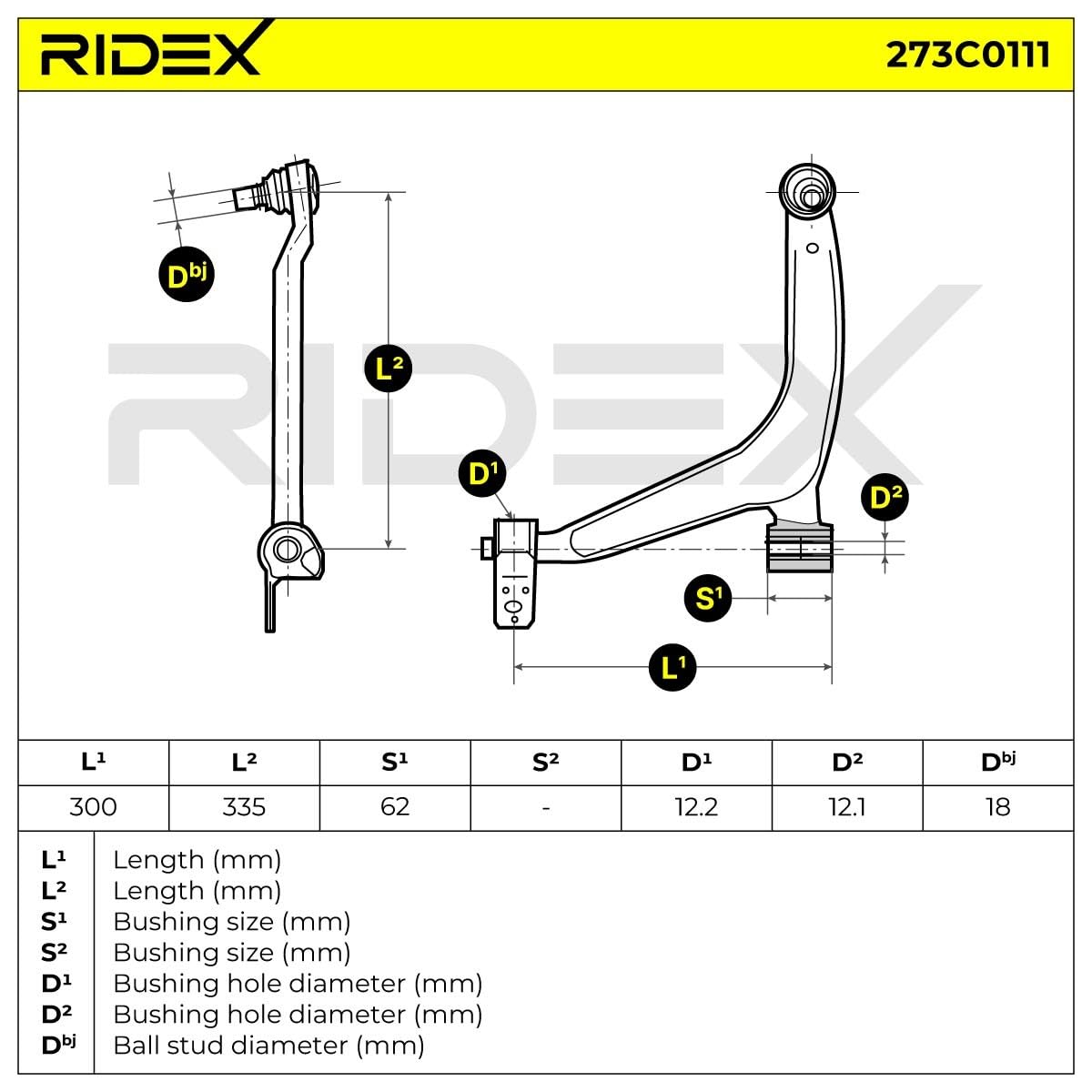 RIDEX 273C0111 Barra oscilante de suspensión de ruedas Delantero Izquierda con rótula de suspensión/carga Compatible con CITROËN Berlingo/Berlingo First I MF, GJK, GFK