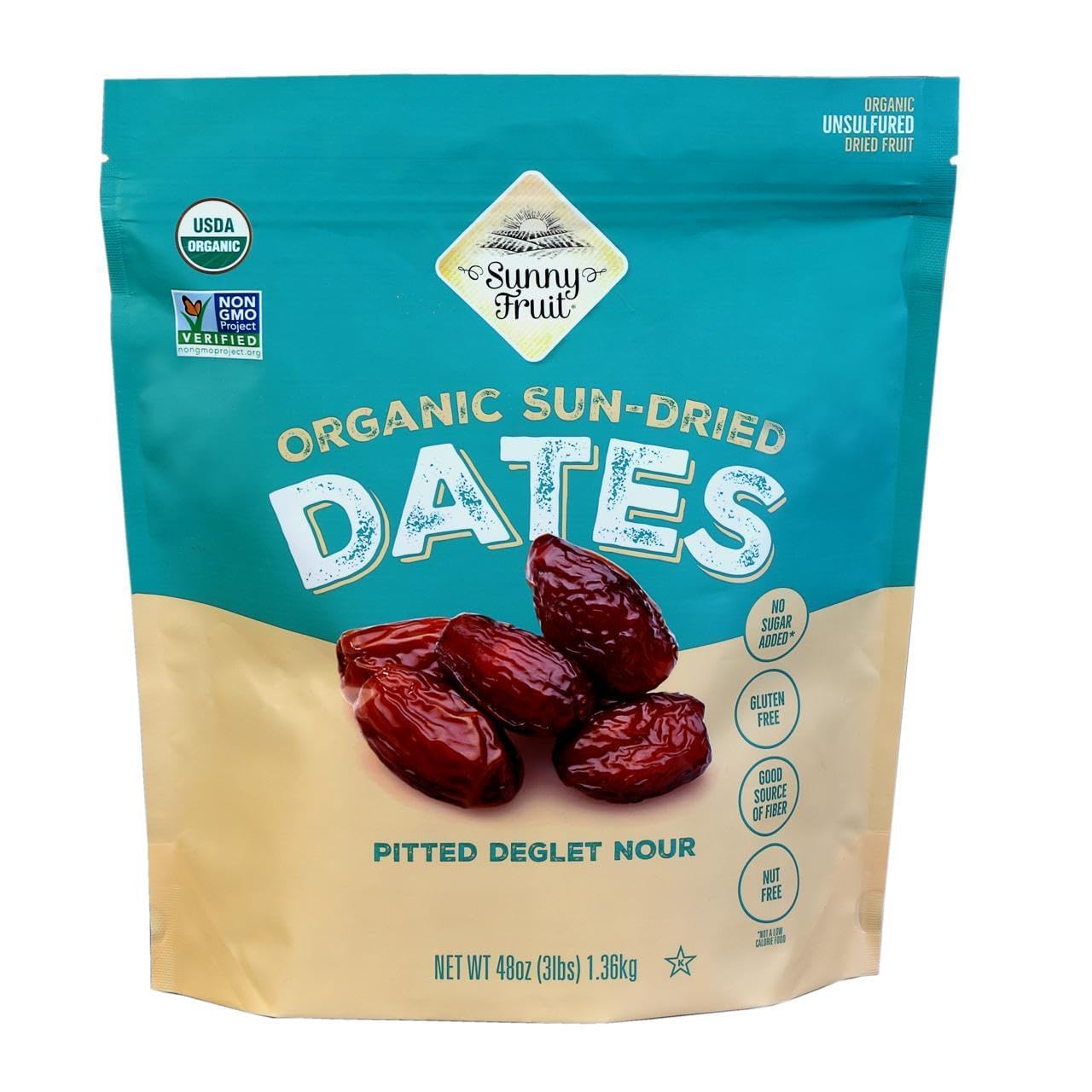 ORGANIC Pitted Dates (Deglet Nour) 48oz Bulk Bag (3 lbs) | NO Added Sugars, Sulfurs or Preservatives | NON-GMO, VEGAN, HALAL & KOSHER