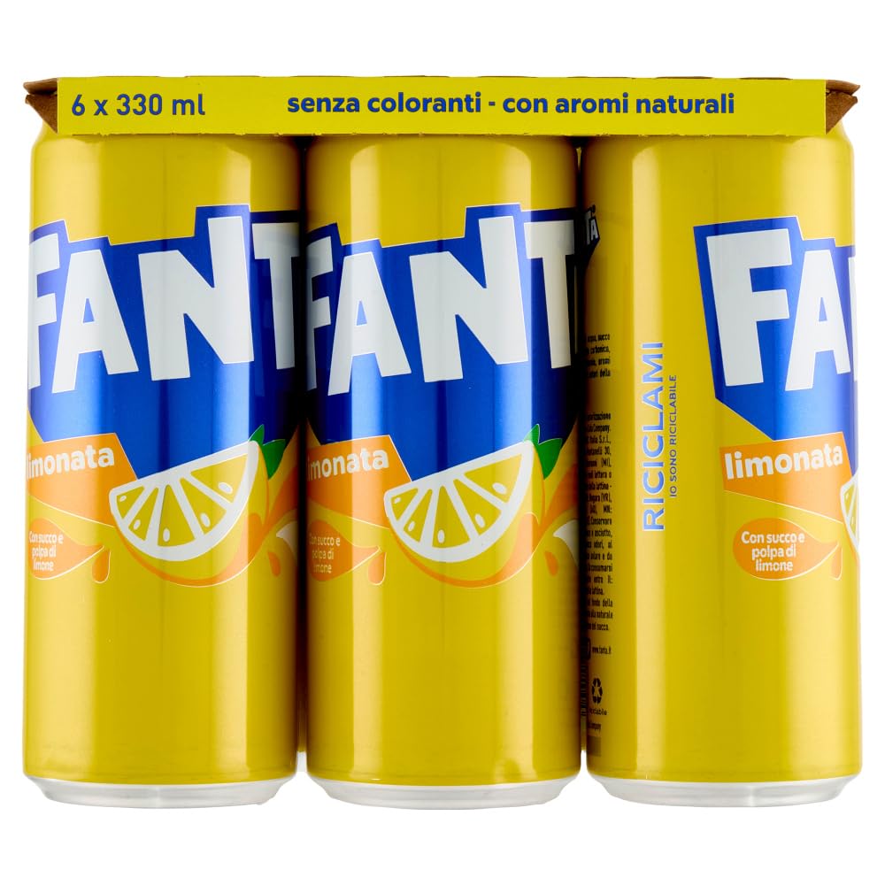 Italian Gourmet Limonata Zitronenlimonade Dosen 48 x 330ml Party Vorrat | Koffeinfrei, mit Zitronensaft; bevanda frizzante analcolica, fresca, Gesamtnettogewicht 15,84 L + Kostenlos Polpa 400g