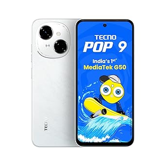Tecno POP 9 (Glittery White, 3GB+64GB) |India's 1st Mediatek G50 | IP54 Rated | IR Remote | Dual Speaker with DTS | 36 Month Lag Free Fluency | 15W Fast Charging Support | 5000 mAh Battery - image, photos