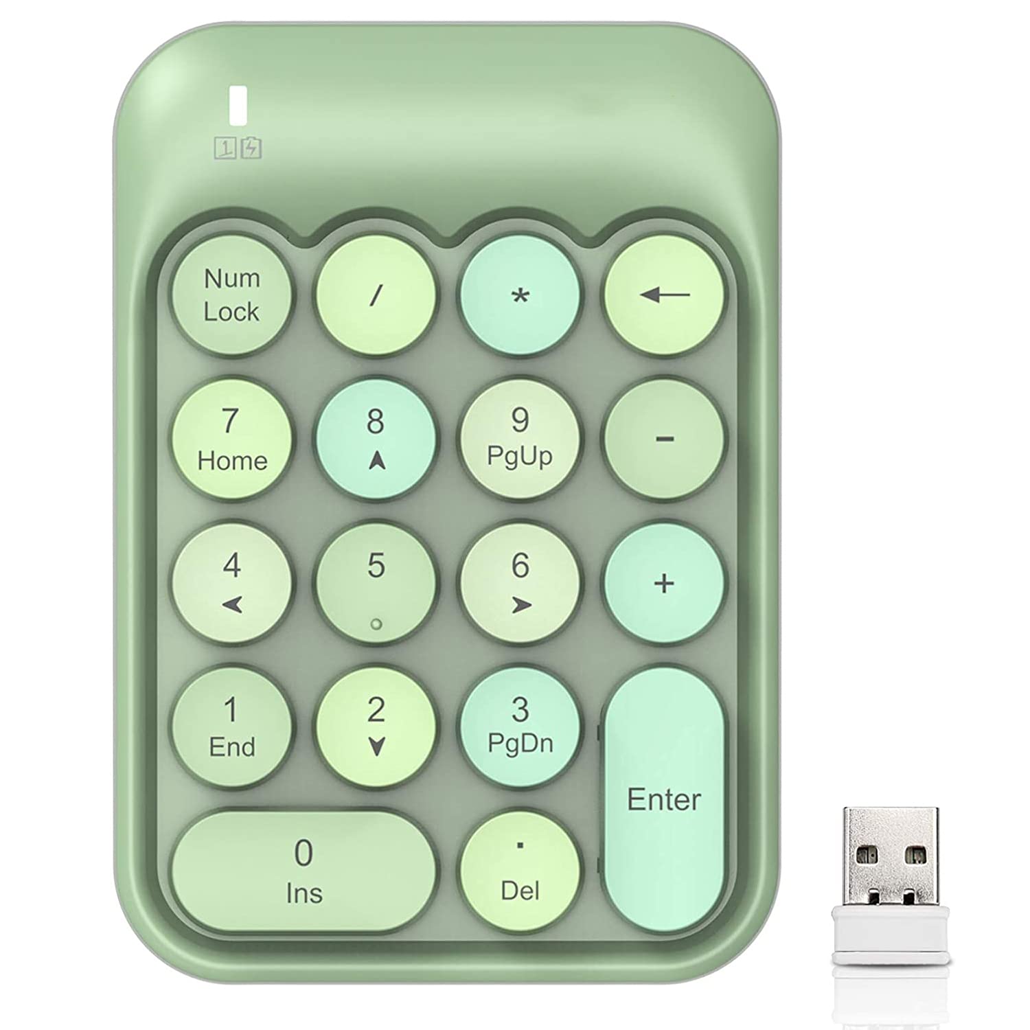 FELICON Wireless Numeric Keypad 18 Keys with 2.4G Mini Portable Silent Number Pad USB Receiver Financial Accounting Keyboard Extensions for Laptop Desktop PC Pro（Green Mix）