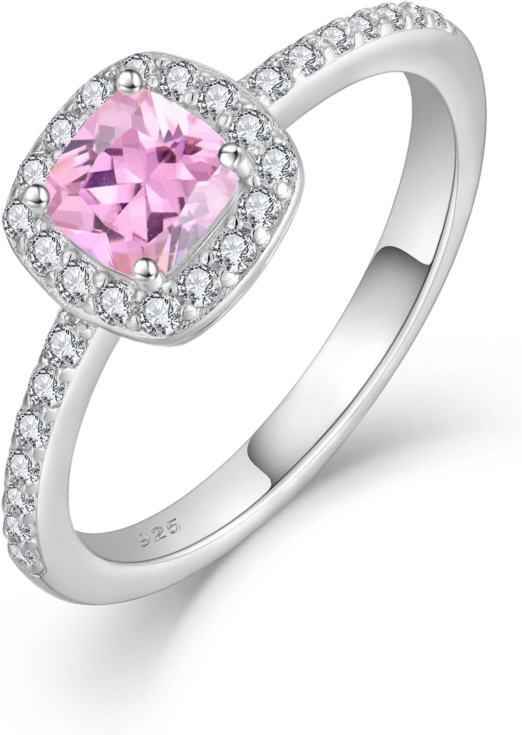 Promise Ring for Women 925 Sterling Silver Princess Cut Halo Birthstone Ring for Her Brides Wife Size 5-10