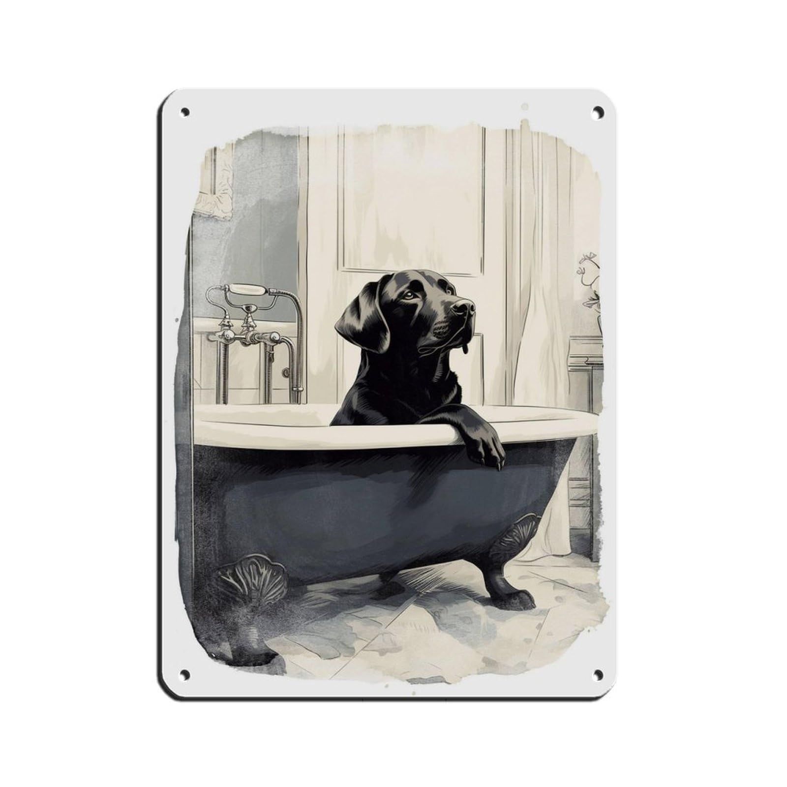 Black Labrador in Bath, Bathroom Art Tin Sign Vintage Metal Pub Club Cafe Bar Home Wall Art Decoration Poster Retro 12x16inch(30x40cm)
