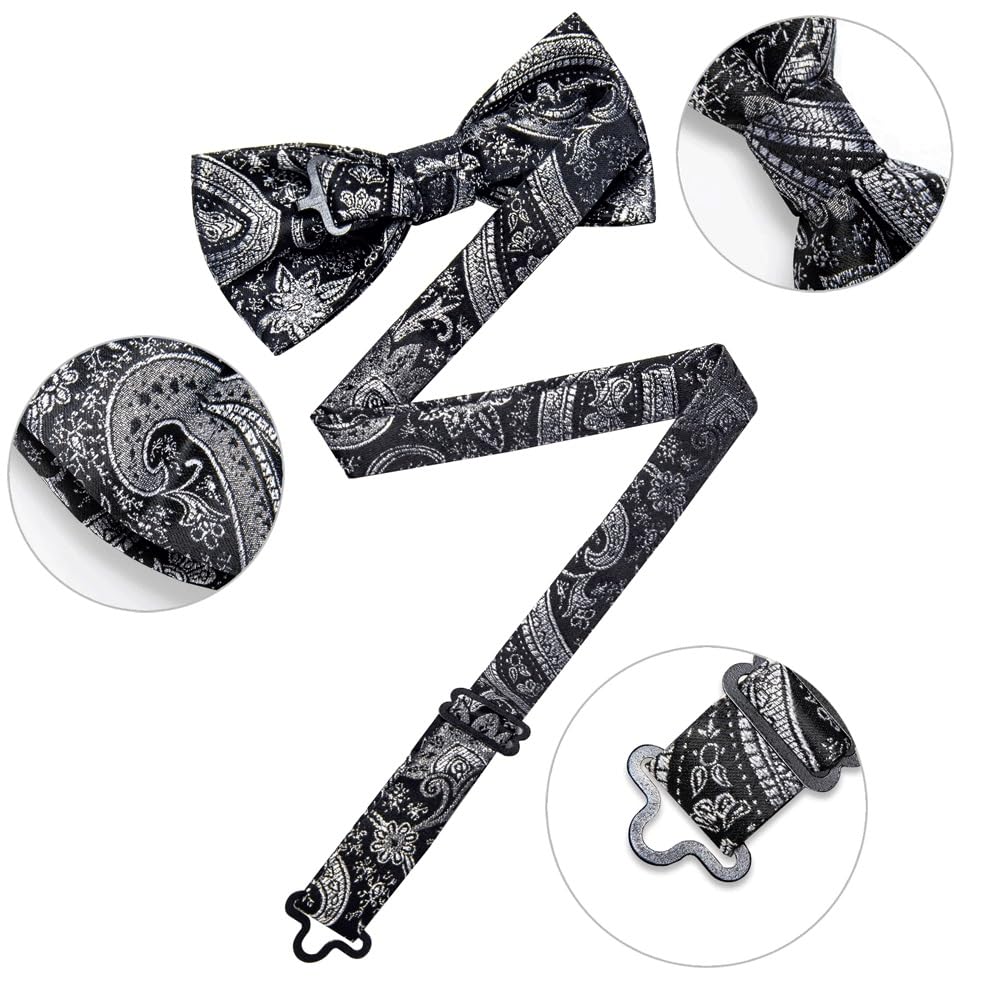 JFDBGU Bowties Wedding Business Party Shirt Accesoories Paisley Pre-tied Bow Tie Pocket Square Cufflinks