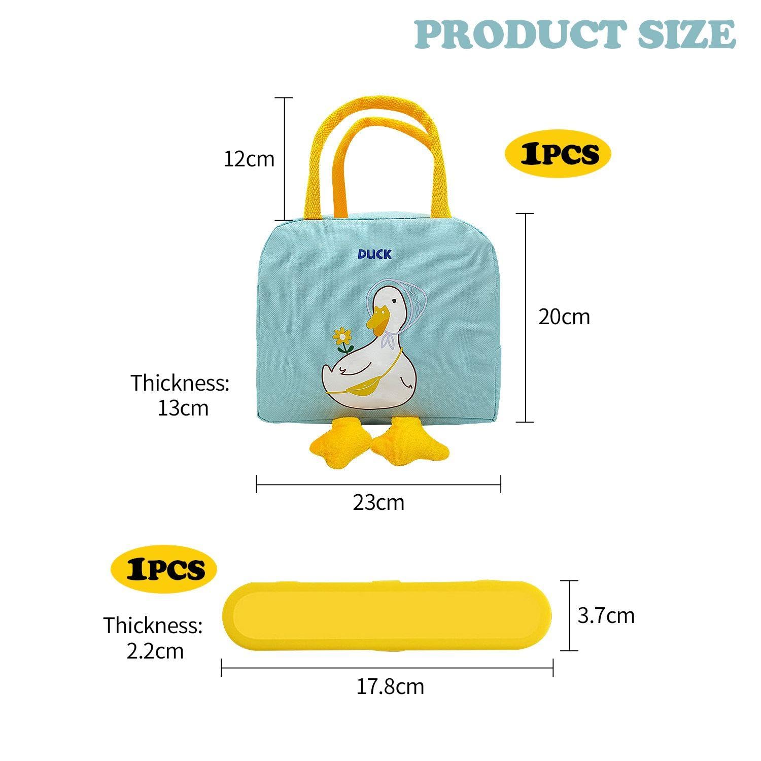Large Capacity Thermal Lunch Bag with Bento Storage and Portable Cutlery Box - Cute Design, Blue - Image 2