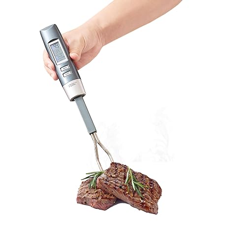 Termómetro de carne tenedor con alarma electrónica lista, termómetro digital de cocina con lectura instantánea, pantalla LCD y luz LED, termómetros