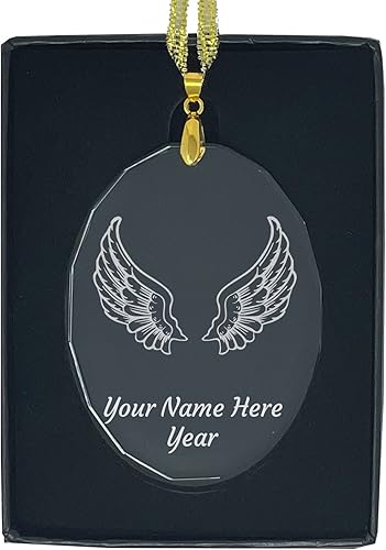 LaserGram Adorno de Navidad, alas de ángel, grabado personalizado incluido (forma ovalada)