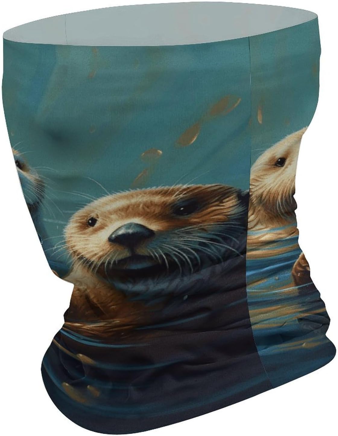 Sea Otters Painting Neck Gaiter UV Protection Polyester Face Gaiter Breathable Quick Dry Head Wrap Multifunctional Stretchy Seamless Bandana for Outdoor Cycling Hiking Skiing Running