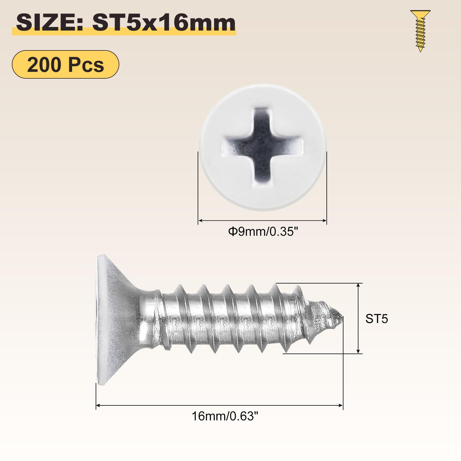 METALLIXITY Countersunk Phillips Wood Screws (ST5x16mm) 200Pcs - Image 2