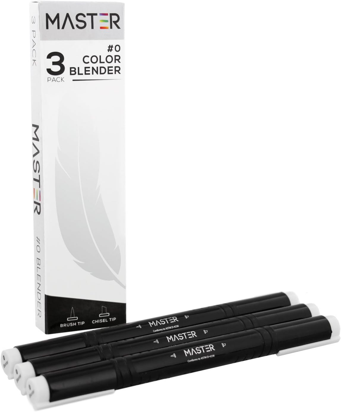 Master Markers Dual Tip Artist Blender Illustration Markers (Pack of 3) - Chisel/Brush Tip, Rubber Comfort Grip and Plastic Carry Case