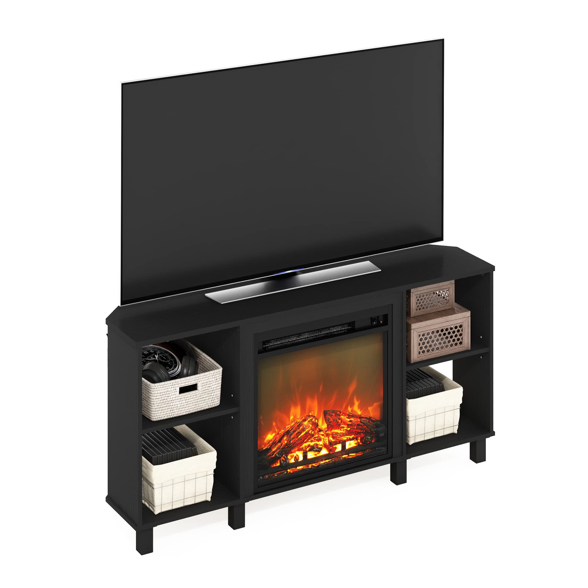Furinno Jensen Corner Fireplace TV Stand with 4 Open Compartments for TV up to 55 Inches, Americano