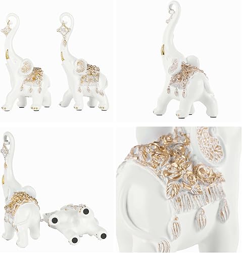 Miniatura 9 de Estatuas de elefante blanco para decoración del hogar, un par de estatuas de elefante de la suerte blancas y esculturas decorativas para la sala,