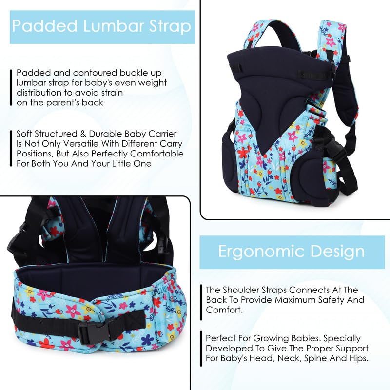 Image of Chinmay Kids Baby Carrier Kangaroo Toddler Sling Wrap Portable Infant Hip Seat Baby Carrier (Sky Blue, Back Carry)