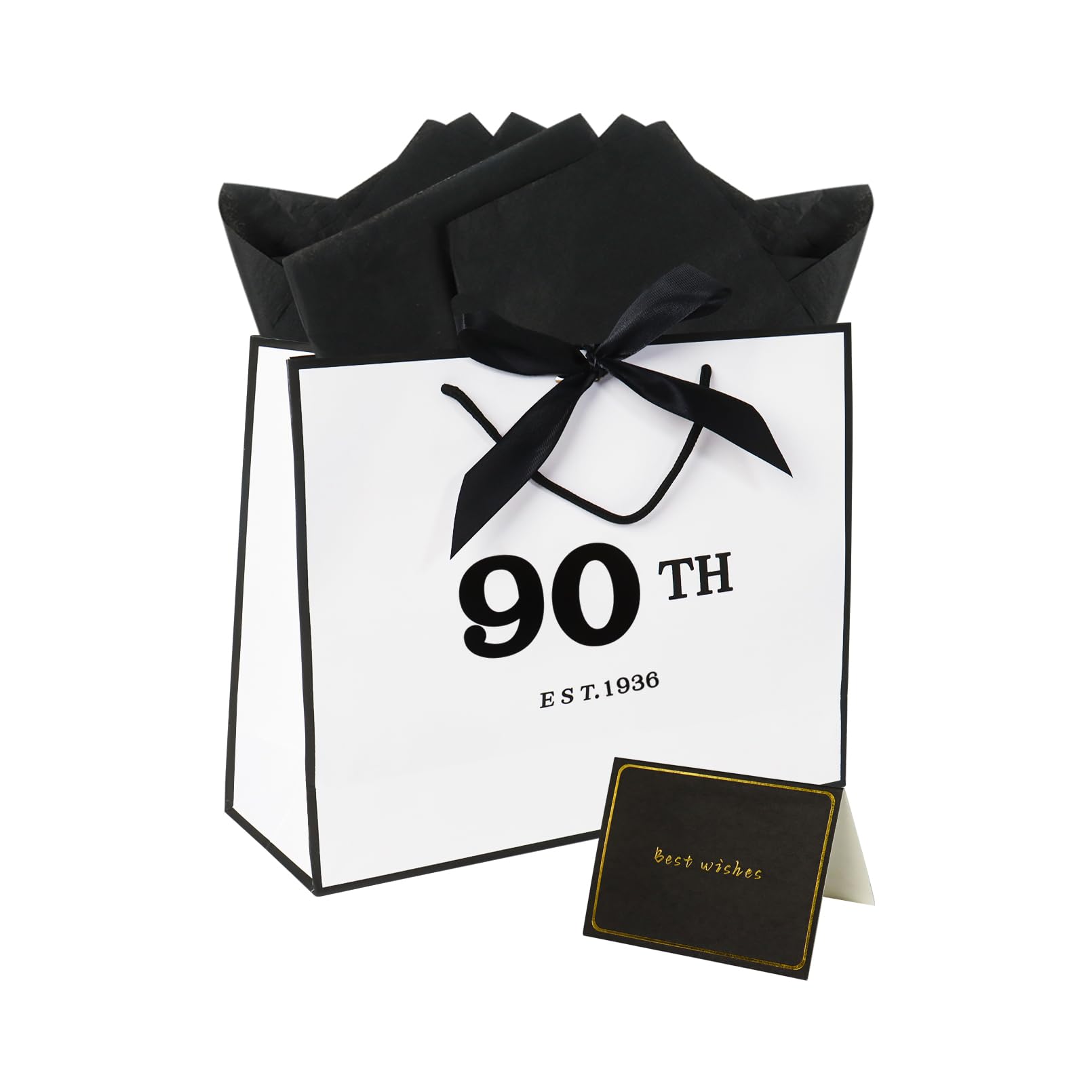 12.6 Inches Large Birthday Gift Bag with Tissue Paper, Card, 90th Birthday Gift Bag for Men and Women
