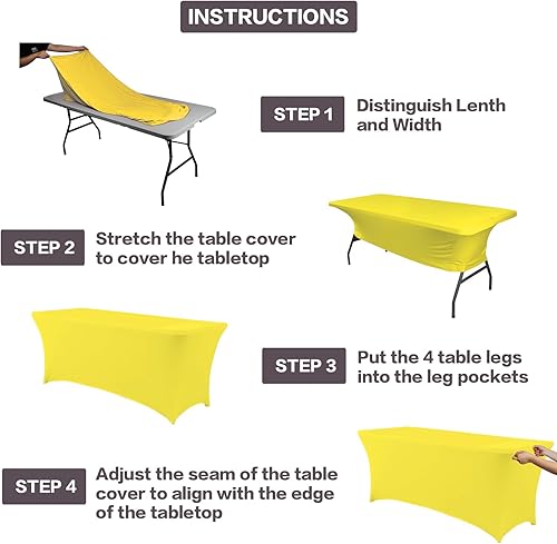 Miniatura 4 de IVAPUPU - Mantel de 4 pies para mesas rectangulares, ajustado, elástico, lavable, color amarillo, protector de mesa de elastano para eventos,