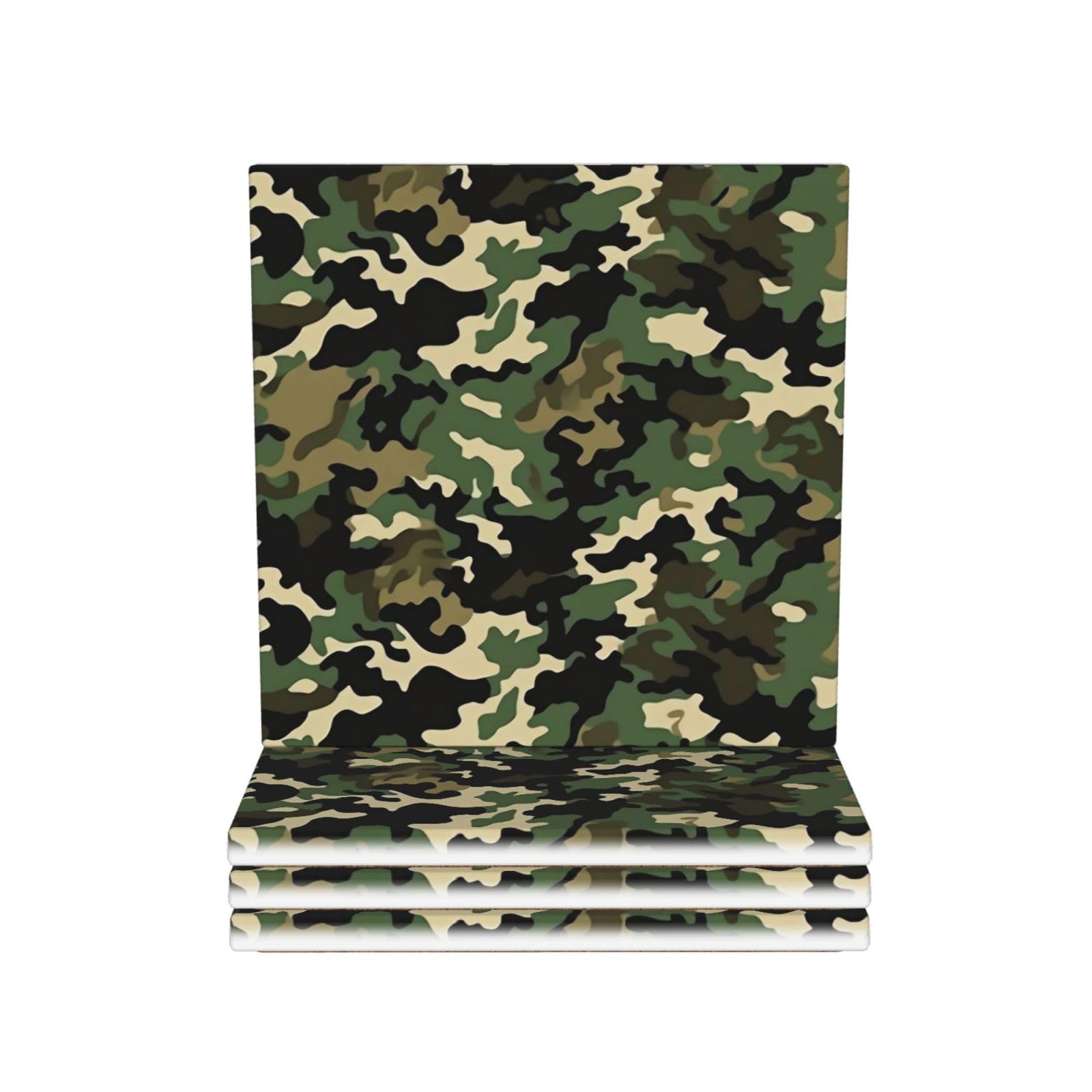 Drink Coasters 4Pcs Round CeramicCoaster with Holder Camo Coasters for Drinks Coffee Cup Mat Heat Resistant Coaster for Tabletop Protection Desk Accessories Office Home Decor