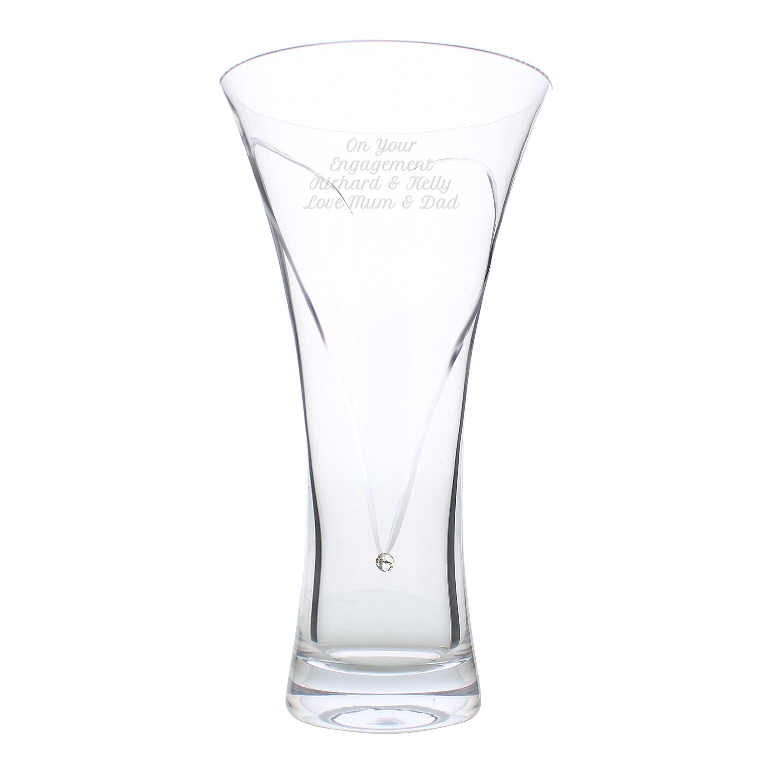The Gift Experience Personalised Diamante Vase With Etched Heart Design - Glass Gifts