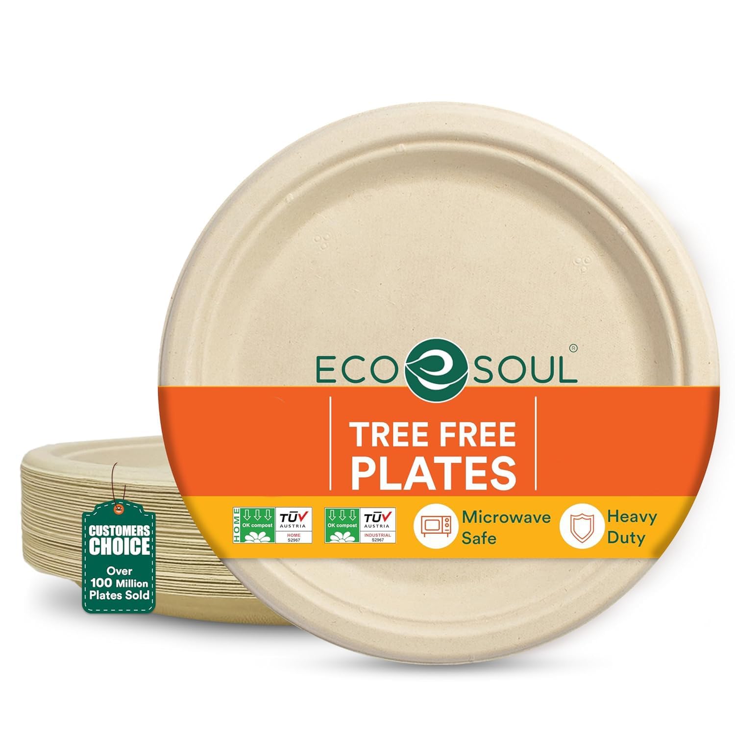ECO SOUL [ 12 inch, 25 Count ] Disposable Bagasse Plates | Eco-friendly, Biodegradable, Sugarcane Paper Plates | For Serving Snacks & Dinner | Birthday, Wedding & Party