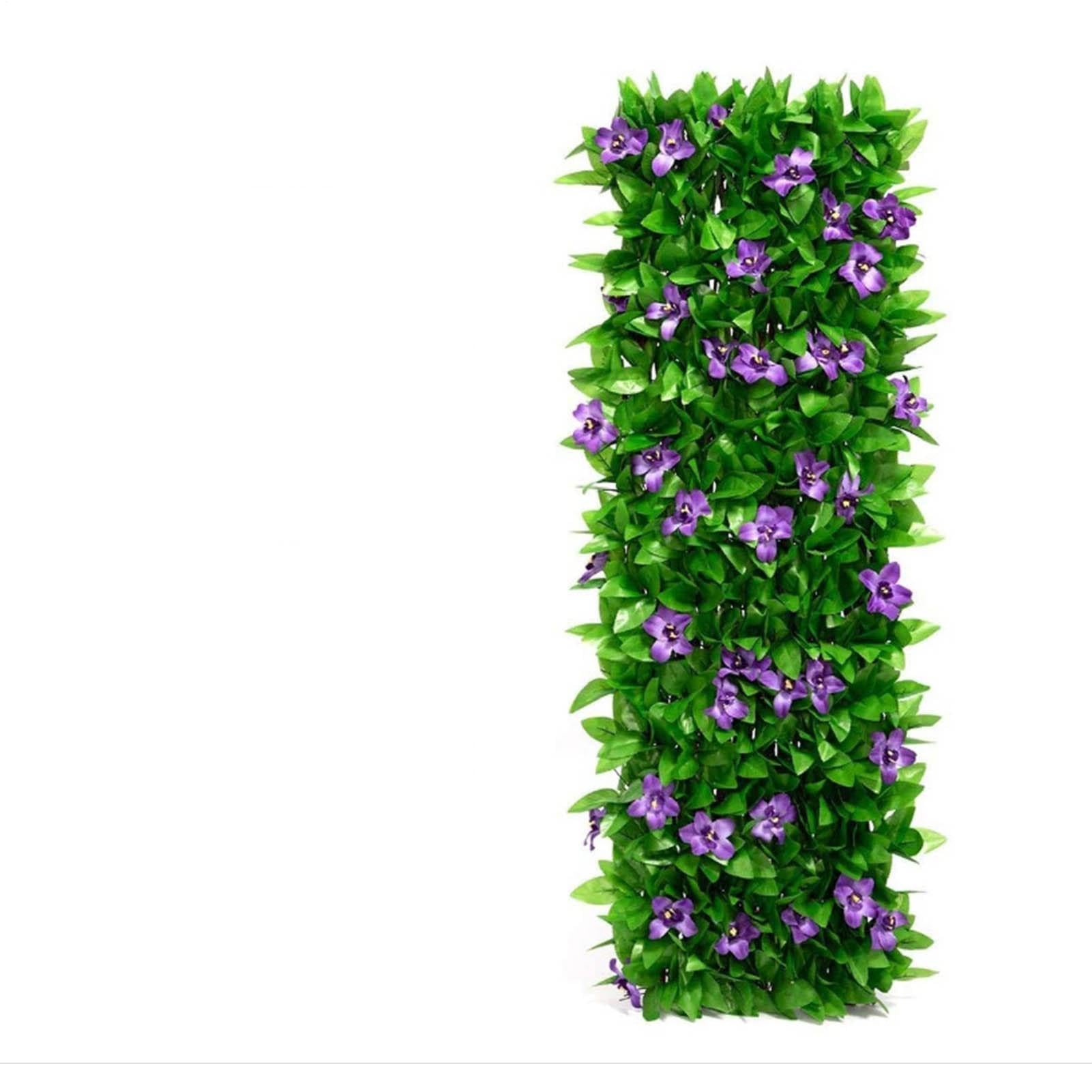 Expanding Garden Trellis Panels, 200x40cm Artificial Ivy and Violet Hedge, Artificial Fake Leaf Wall Greenery Hedge Plant, Greenery Backdrop Decor Faux Fence Mat, Adjustable for Stairs, Balcony, Wall