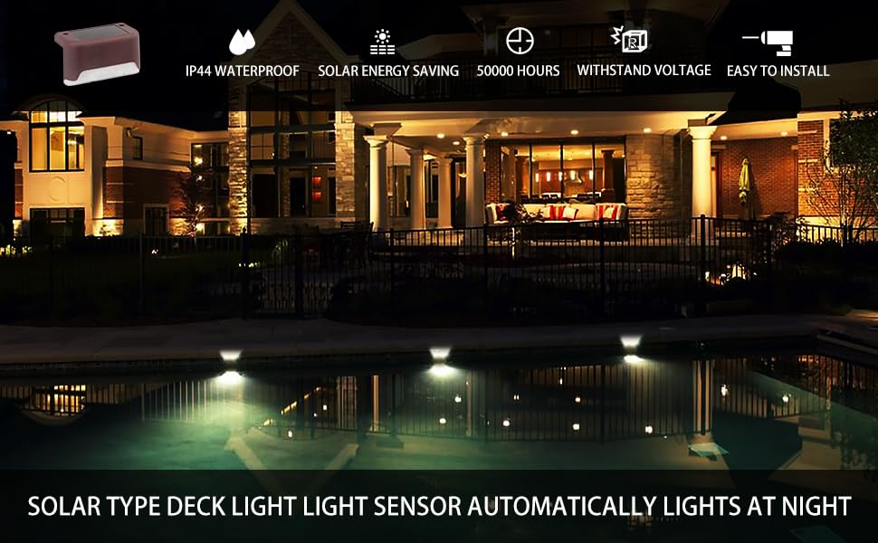 Image of Step Lights Waterproof LED Solar Power Stair Lights, Outdoor Fence Light for Deck Stair Railing, Outside Fence Lighting for Wall Garden Backyard Patio Pathway Balcony Decor (Pack of 4) (A)