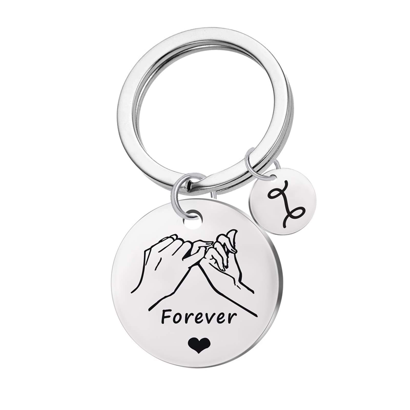 AmDxD Stainless Steel Keychain for Unisex Round Tag Engraved Forever Heart with A-Z Charms Keychain Accessories