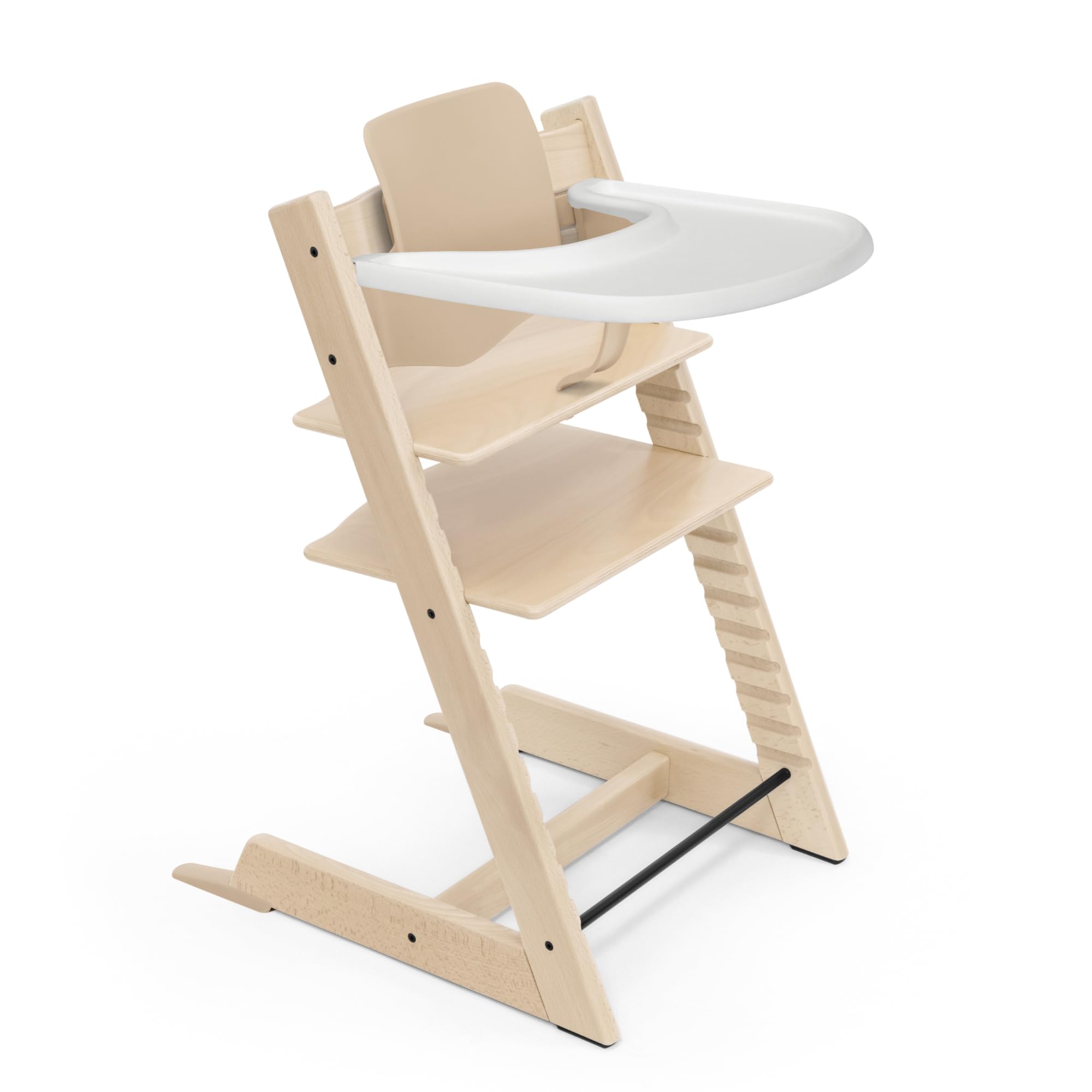 Seggiolone Stokke Tripp Trapp (Natural) con vassoio Stokke (White) - Include sedia Tripp Trapp e Baby Set 2 per bambini da 6 a 36 mesi - Regolabile e facile da pulire