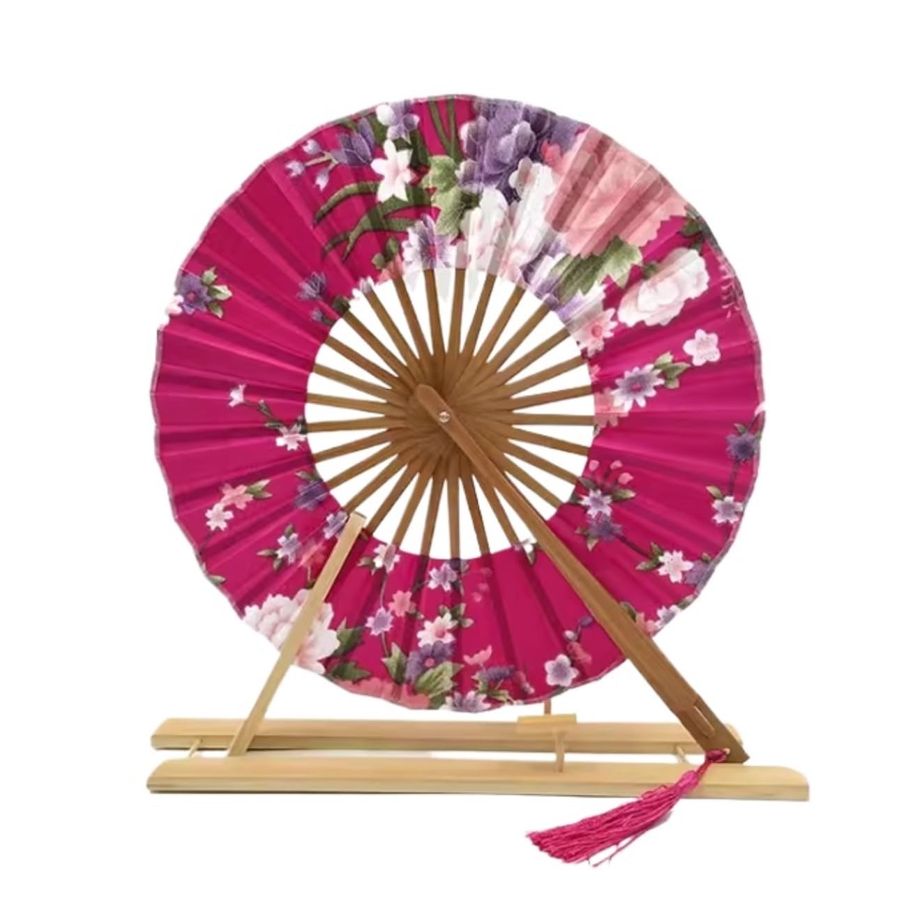 DANNMPX Display Fans Folding Hand Fan Japanese Sakura Flower Pocket Round Circle Party Decor Bamboo Hand Held(H)