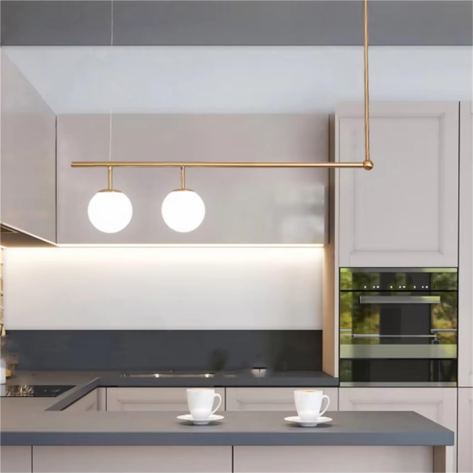 ASerZenith Postmodern Glass Long Chandelier Lights Golden Wrought Iron Lustre Suspension Lamp For Kitchen Dining Room Light Fixture,Cold Light-2 Lights