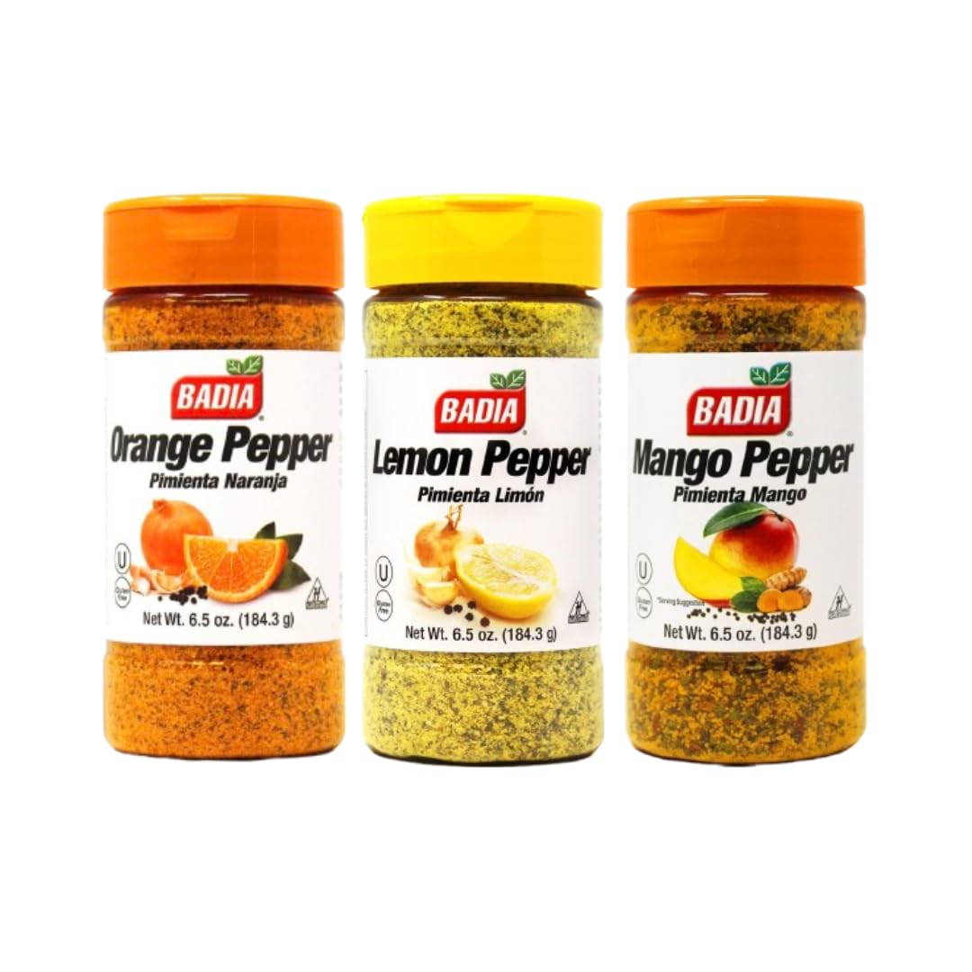 Wondermarket. Pack de especias lemon pepper, orange pepper, mango pepper. Especias con pimienta.