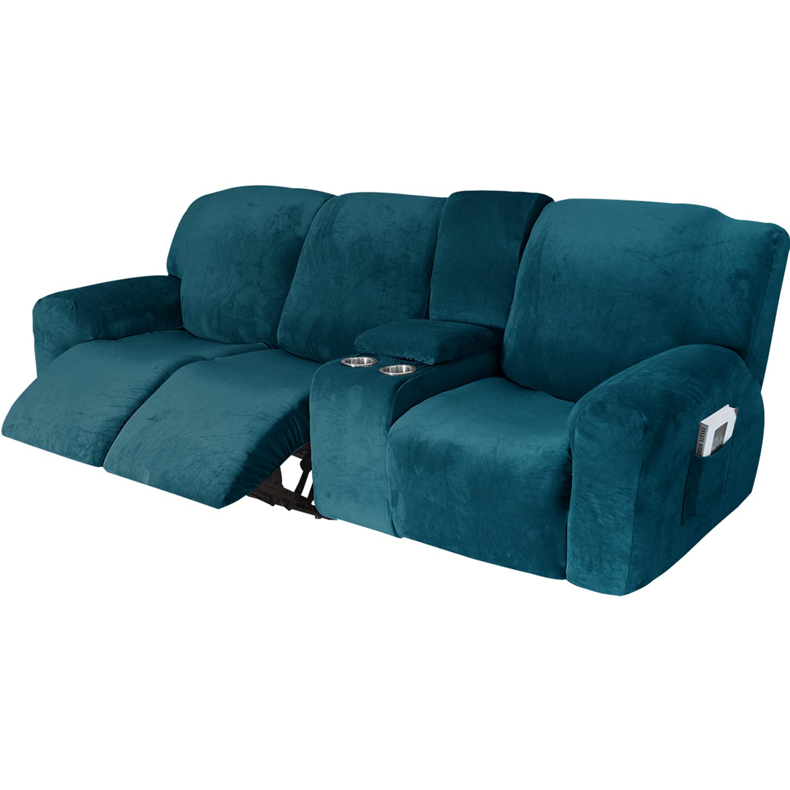 UIHECTA Recliner Sofa Cover, Velvet Stretch Reclining Sofa Covers, with Middle Console Sofa slipcover, Washable Furniture Protector Sofa Slipcover,009,3 person seat(set of 10)