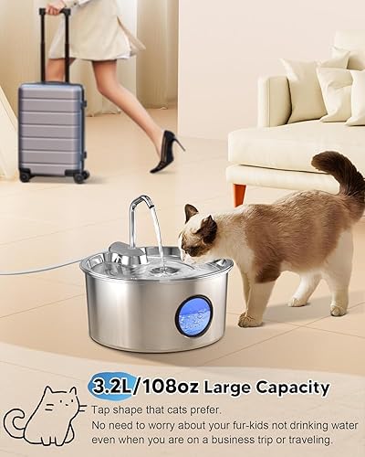 Miniatura 2 de Fuente de agua para gatos de acero inoxidable  Fuente de agua automática para gatos de 108 oz3.2 L para beber con 10 filtros, fuente de agua de