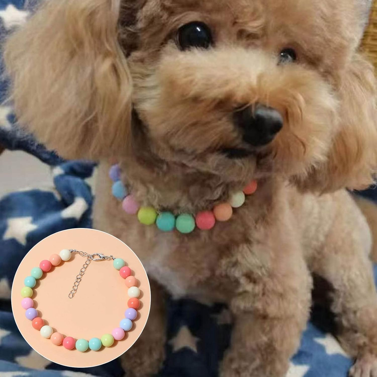 Dogs Collar Durable Pet Faux Pearls Necklace Pet Jewelry Candy Colors, Multicolor