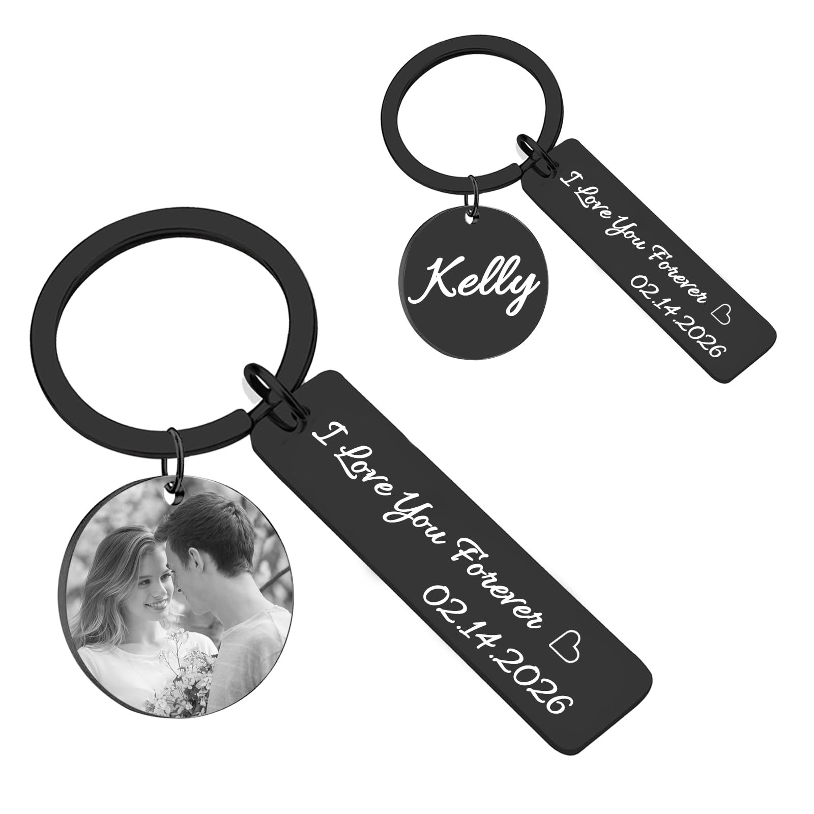 Personalized Picture Keychain - Customized Engraved Keychains with Photo Text, Personalized Gifts for Men Women Lovers