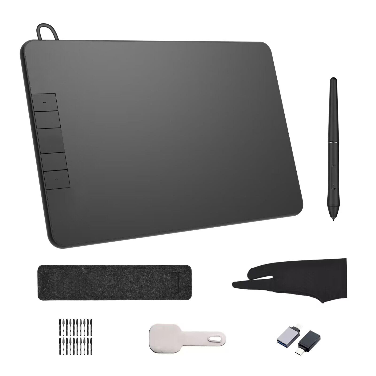 PN640 Tableta gráfica de Dibujo con lápiz óptico sin batería y 8192 Niveles de sensibilidad a la presión - Área Activa Art Pad de 6 x 4 Pulgadas Compatible con Mac OS Android y