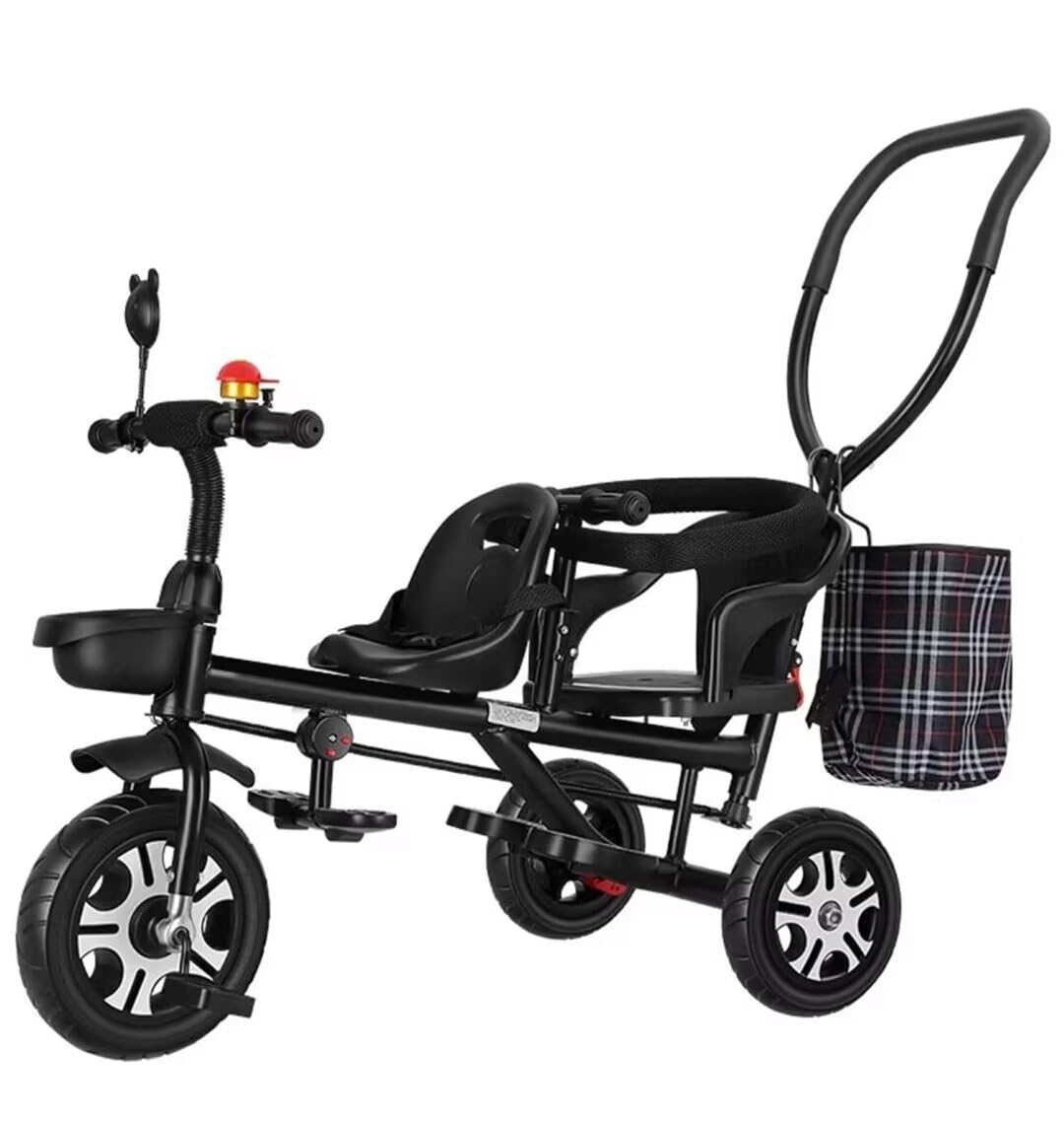 Toddler Push Trike with Parent Handle,Children's Stroller with Rear seat for 2-5 Years Old,Riding Pedal tricycles with Rear Bag,Rear Wheel with Foot Brakes (Black)