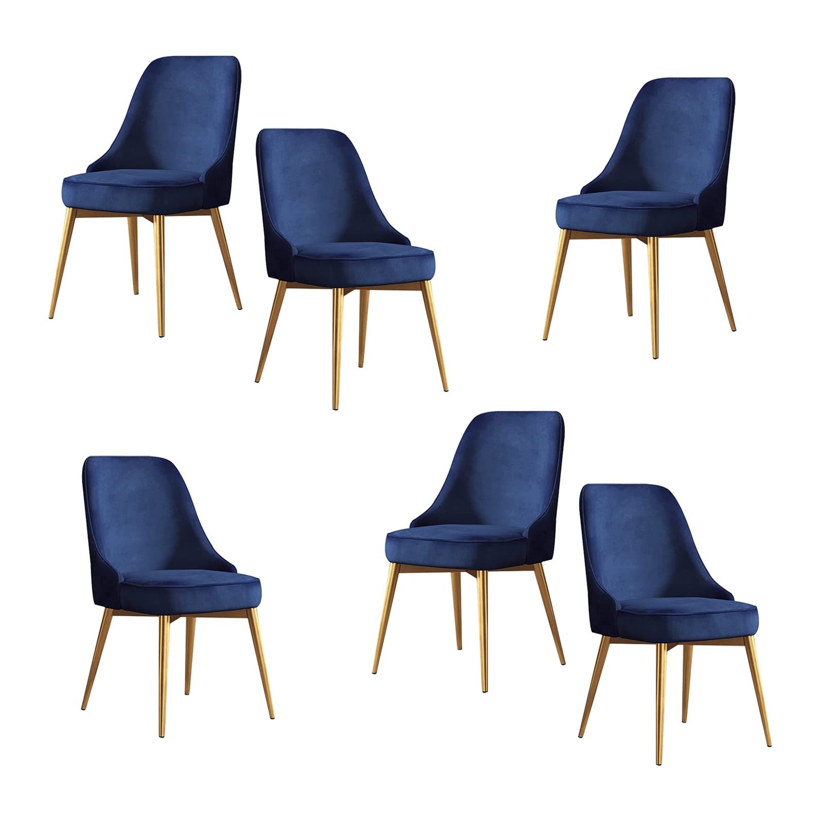 SJIALEN Kitchen Chairs Set of 6, for Living Room Bedroom Apartment Balcony Makeup Chair Velvet with Golden Legs Lounge Chairs Kitchen Chair (Color : Blue, Size : Golden feet)