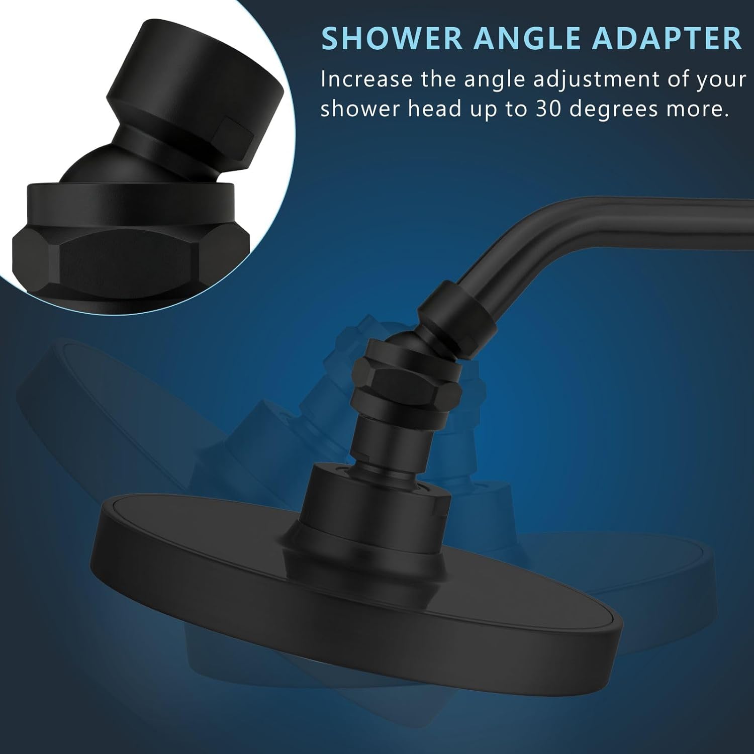 Voolan Solid Metal Shower Head Swivel Ball Adapter, Adjustable Pivot Ball To Adjust Showerhead Angle, Universal Connector Joint Fits Fixed, Hand Held & Rain Shower, Matte Black