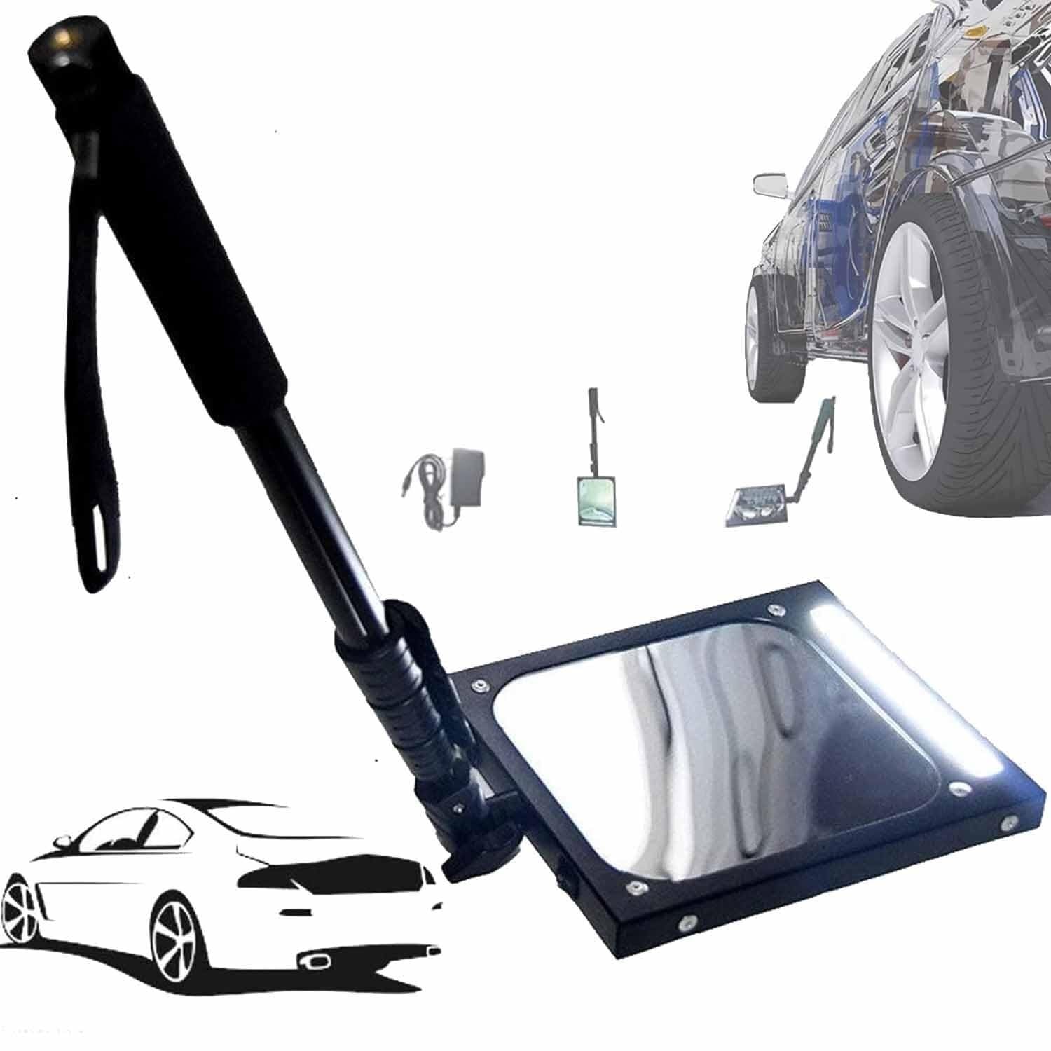 YNIYUJKL Car Underbody Inspection Mirror, Portable Vehicle Security Tool, Under Vehicle Inspection Mirror With Led Light, Retractable Handle For Workshops, Mechanics