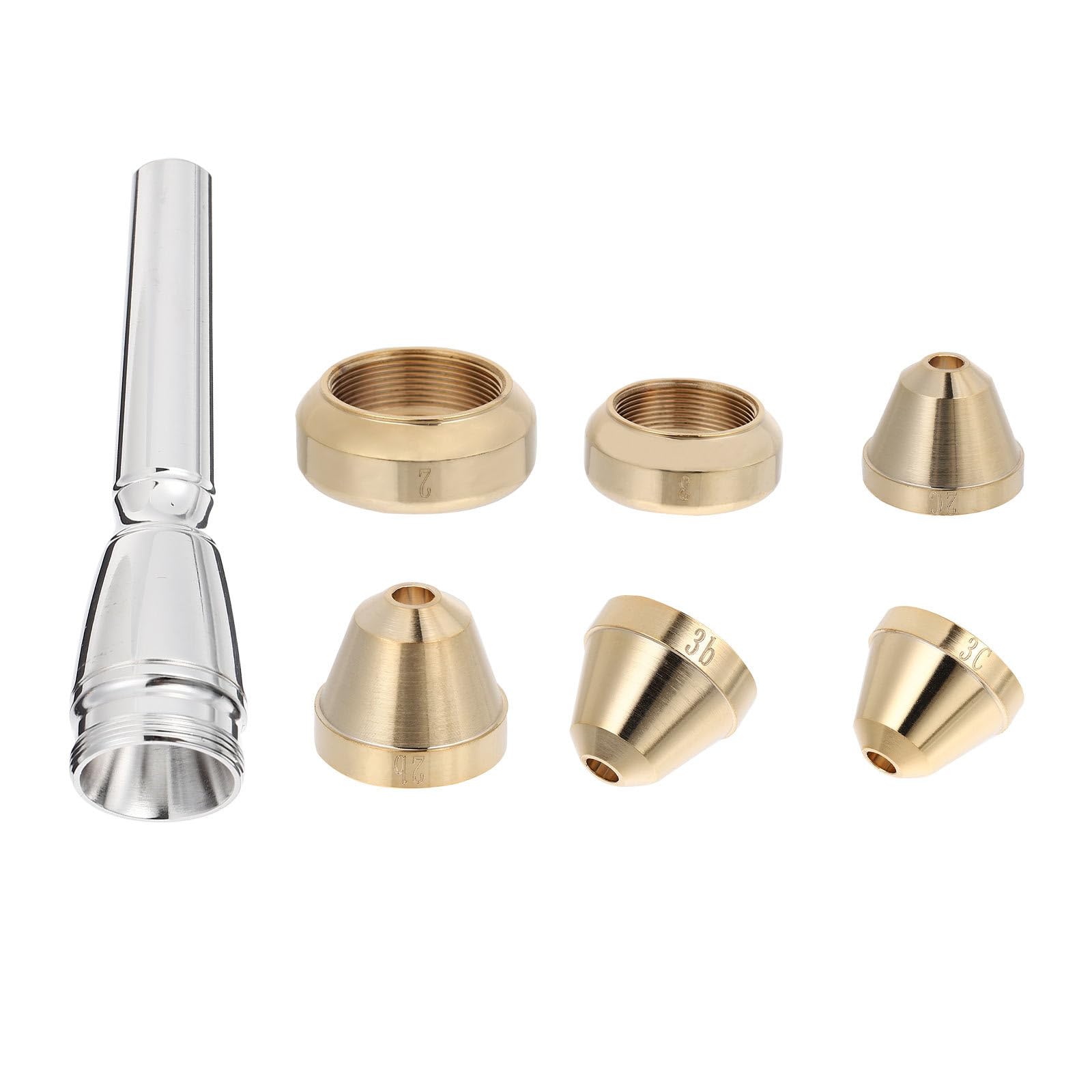 Ciieeo Set di 7 Beccucci per Tromba in Ottone Placcato Argento, Compatibili con Tutti i Tipi di Tromba, Facili da Utilizzare per Esibizioni Professionali