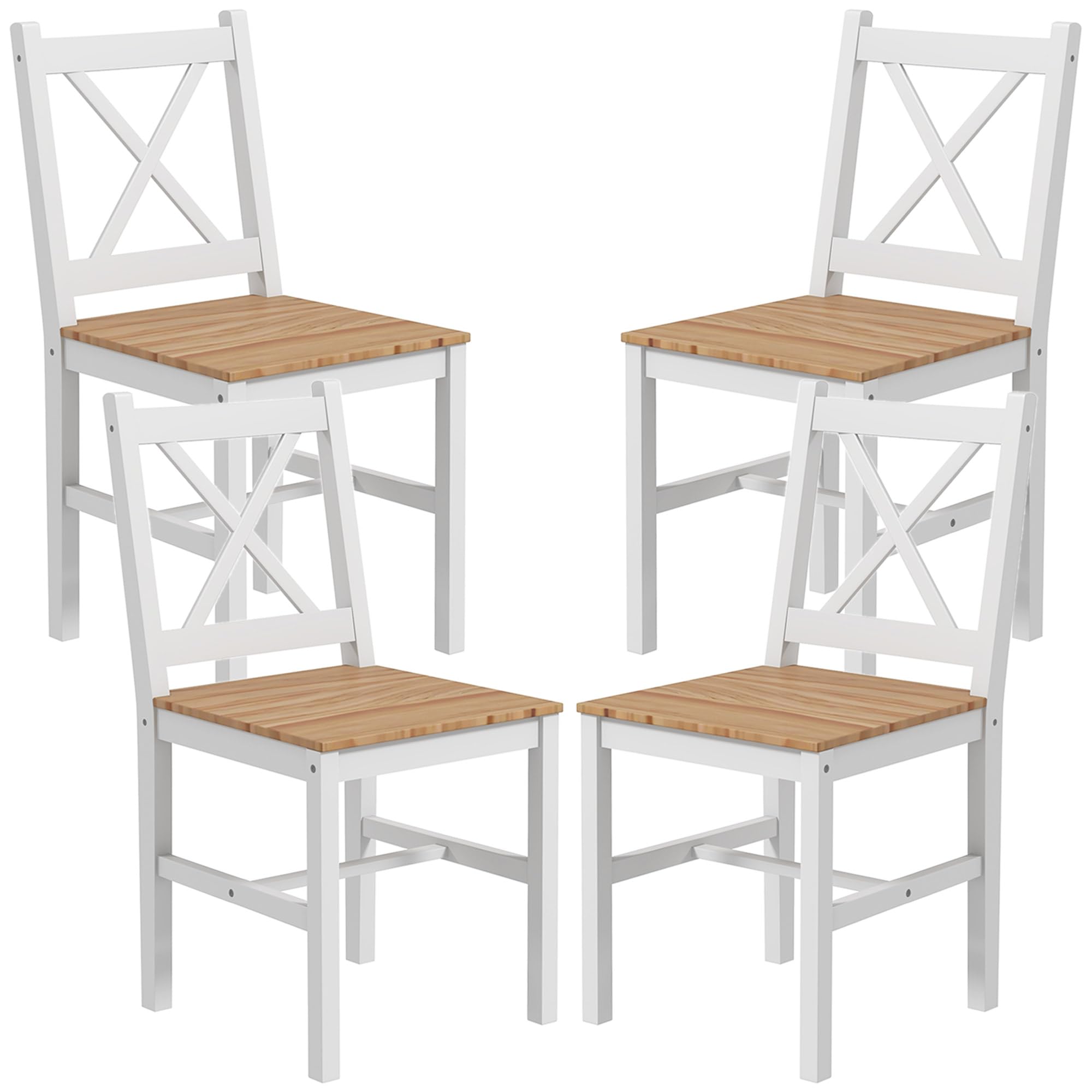 HOMCOM Lot de 4 Chaises Salle à Manger Moderne Dossier Haut, Naturel Blanc