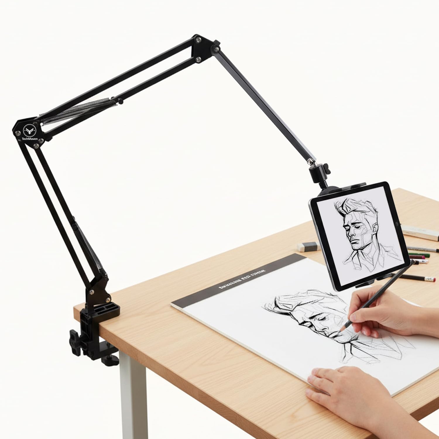 Overhead Video Mobile Stand, New Extra Long Arm, 1/4" Head 2 Way Base clamp, and Bracket for Mobile Phone, for, Overhead Video, Desktop,Bedroom, Office, Black (Extra Long Tab)-image-26